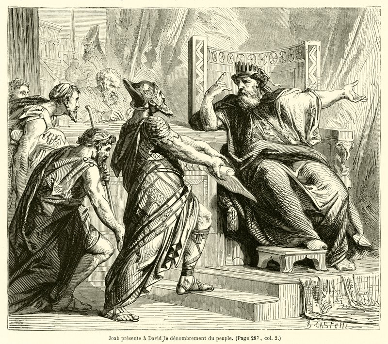 Joab presents the census of the people to David by French School