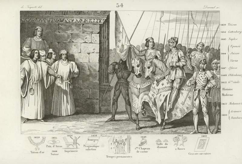 Joan of Arc arrives at Rheims to attend the coronation of Charles VII of France, 1429 by French School