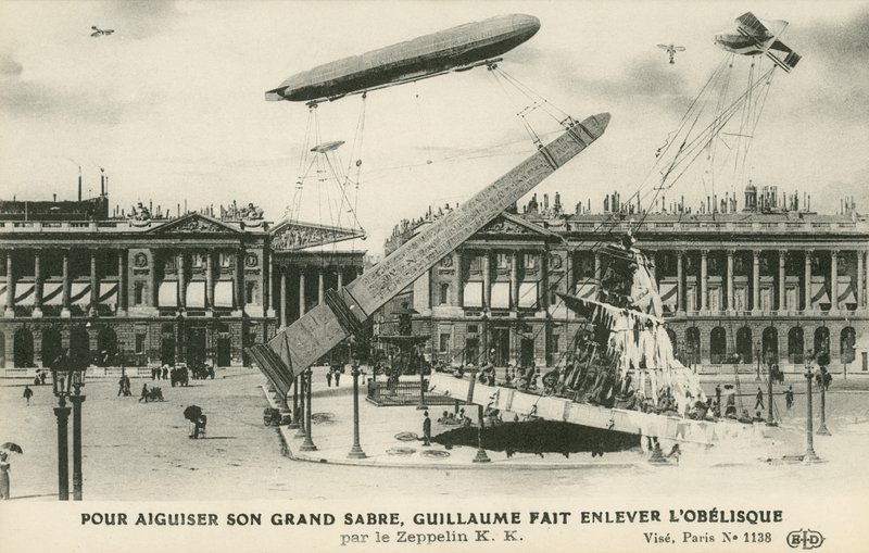 Kaiser Wilhelm II imagined removing the obelisk from Paris by Zeppelin by French School