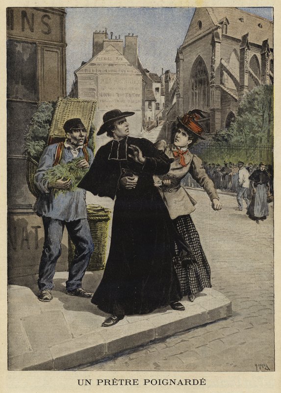 Knife Attack on a Priest, France, 1897 by French School