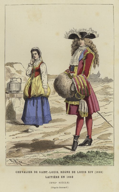 Knight of the Order of Saint Louis, reign of Louis XIV, 1693, and dairymaid, 1680 by French School