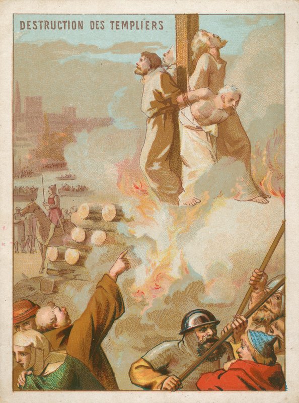 Knights Templars being burned at the stake in France by French School