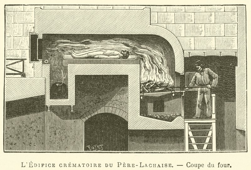 The Crematorium of Pere-Lachaise, Section of the Furnace by French School