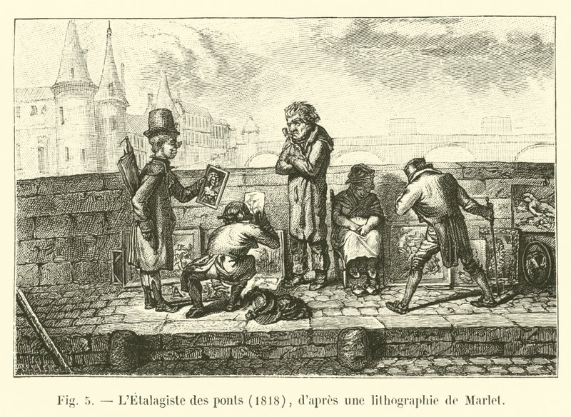 The Stallholder of the Bridges, 1818, after a lithograph by Marlet by French School