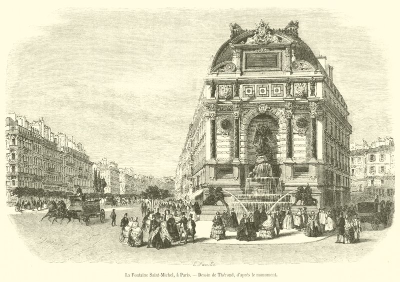 The Saint-Michel Fountain, in Paris by French School