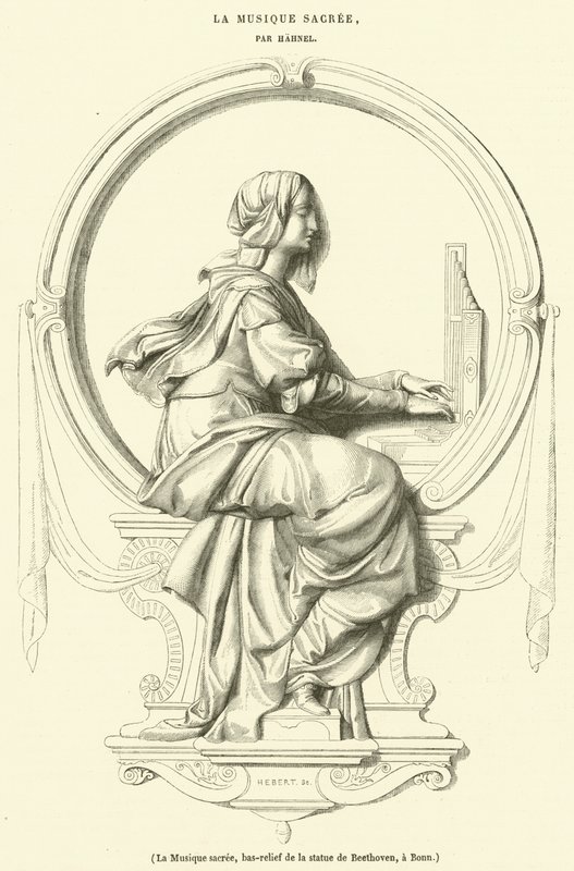 Sacred Music, Bas-Relief of the Statue of Beethoven in Bonn (engraving) by French School
