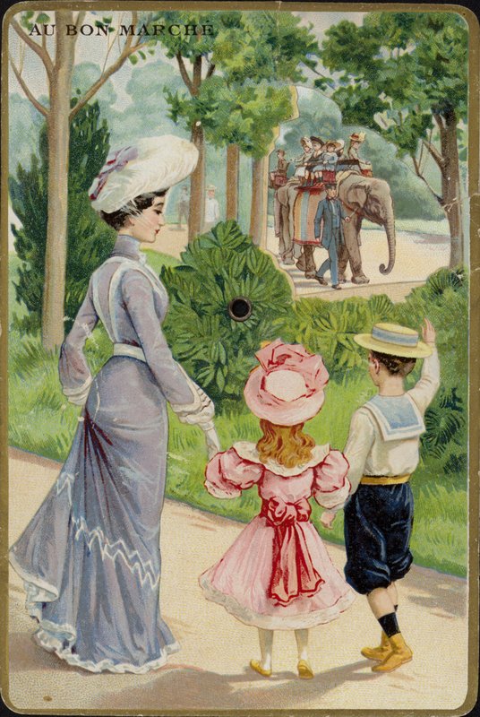 Lady and Children Waving at Elephant Ride by French School
