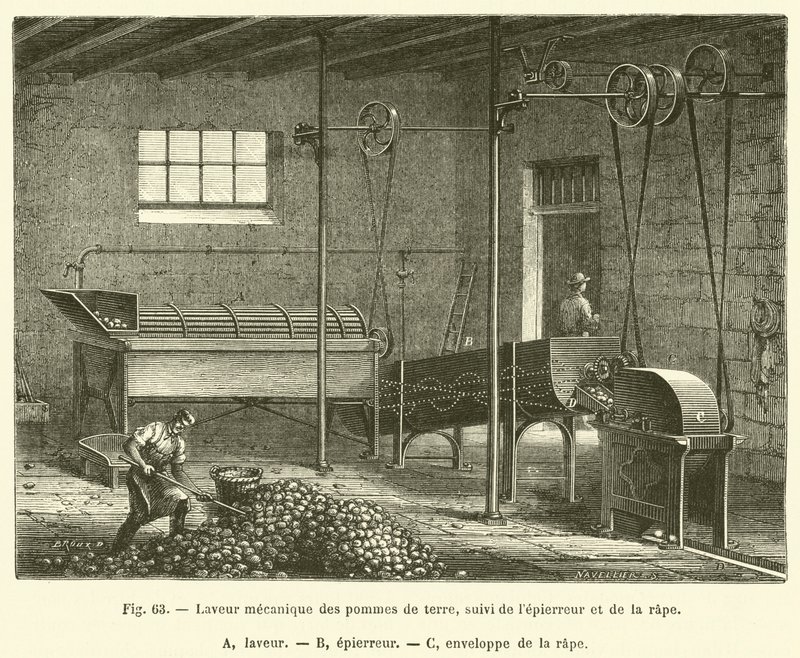Mechanical Potato Washer, Followed by the Stone Separator and the Grater by French School
