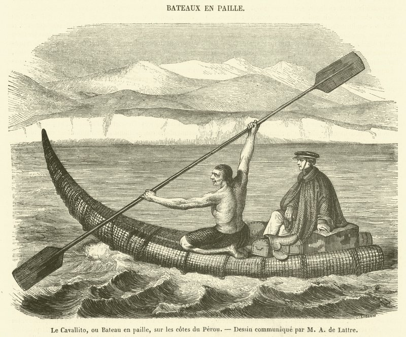 The Cavallito, or Straw Boat, on the Coasts of Peru (engraving) by French School