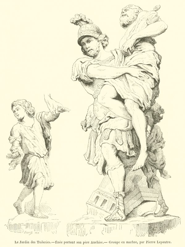 The Tuileries Garden, Aeneas Carrying His Father Anchises (engraving) by French School