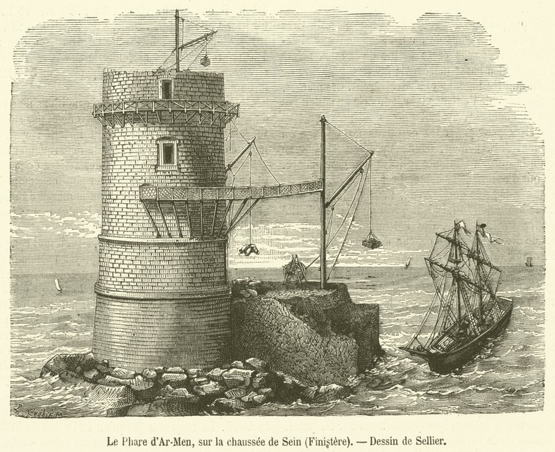 The Ar-Men Lighthouse, on the Sein Causeway, Finistère (engraving) by French School