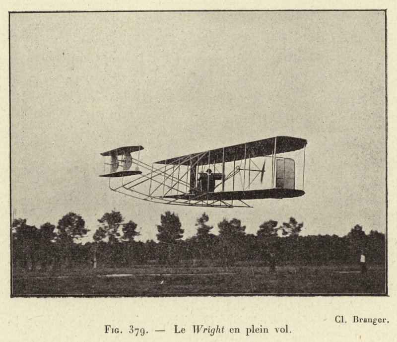 The Wright in Full Flight (engraving) by French School