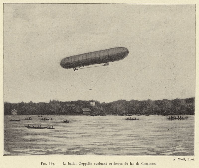 The Zeppelin Balloon Evolving Above Lake Constance (engraving) by French School
