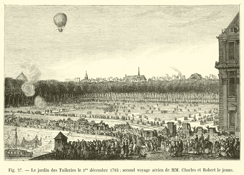 The Tuileries Garden on December 1, 1783, Second Aerial Voyage of MM Charles and Robert the Younger by French School