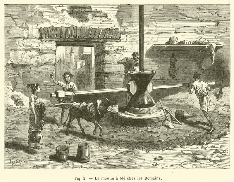 The Wheat Mill in Roman Times (engraving) by French School
