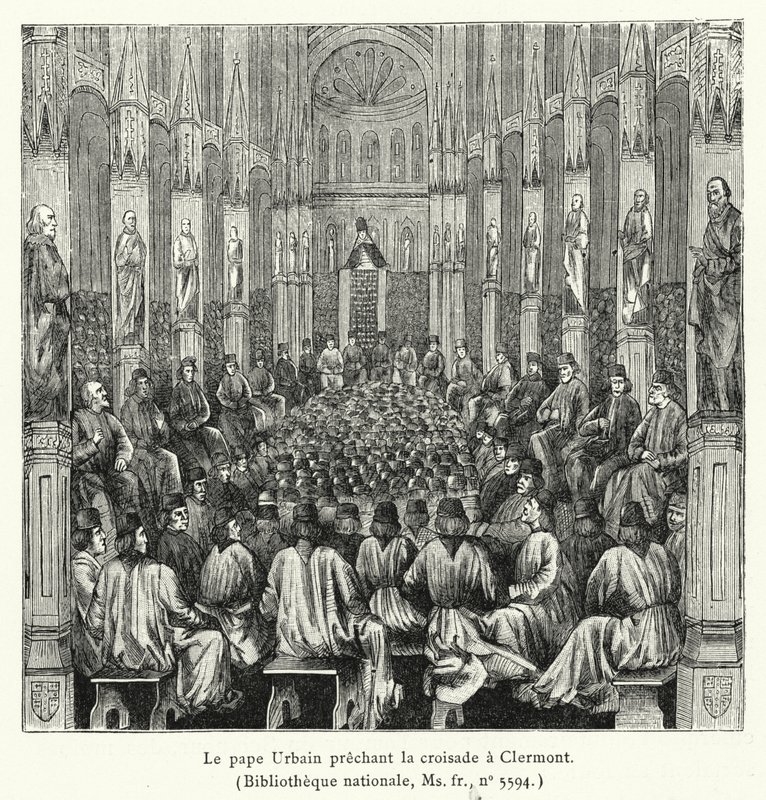 Pope Urban preaching the crusade at Clermont by French School