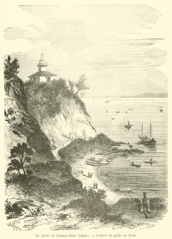 The Kannon-Saki Lighthouse (Japan) at the Entrance to the Gulf of Yedo (engraving) by French School