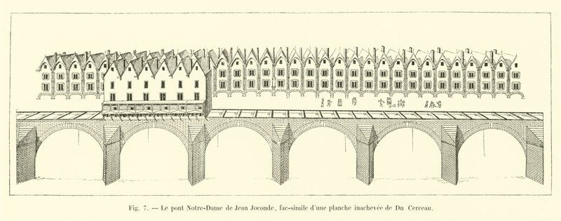 The Pont Notre-Dame by Jean Joconde, facsimile of an unfinished plate by Du Cerceau by French School