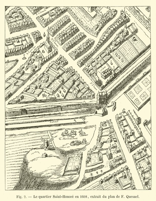 Saint-Honore District in 1608, Extract from the F. Quesnel Plan by French School