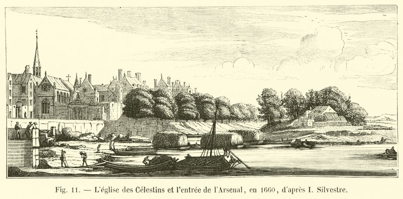 Church of the Celestins and the entrance to the Arsenal, in 1660, after I. Silvestre by French School