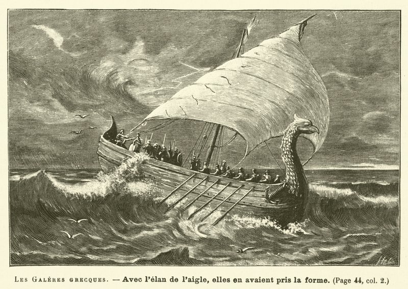 Greek Galleys (engraving) by French School