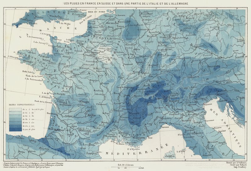 Rainfall in France, Switzerland, and Parts of Italy and Germany by French School