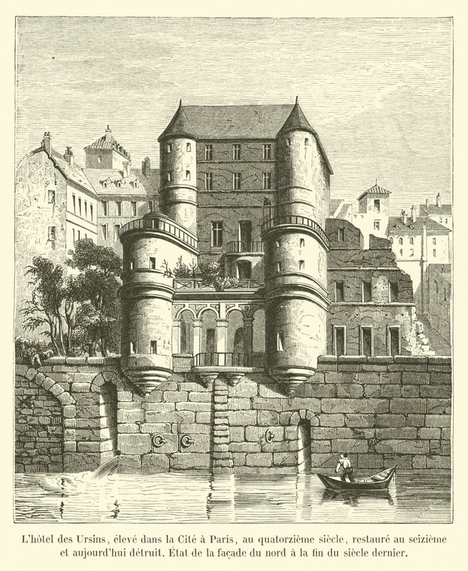 Hotel des Ursins, built in the City of Paris in the 14th century, restored in the 16th century and now destroyed, State of the north facade at the end of the last century by French School