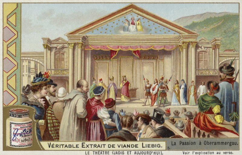 Liebig card featuring the Oberammergau Passion Play by French School