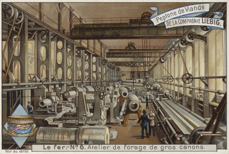 Liebig card featuring the iron industry by French School