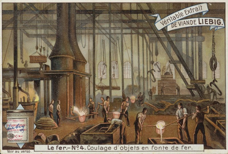 Liebig card featuring the iron industry by French School