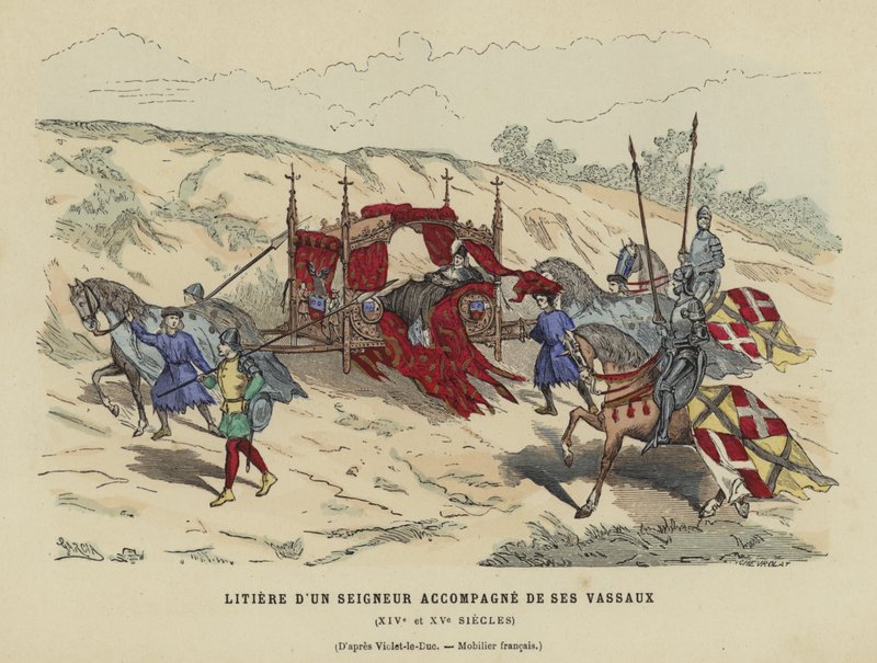 Litter of a Nobleman Accompanied by His Vassals, 14th or 15th Century by French School