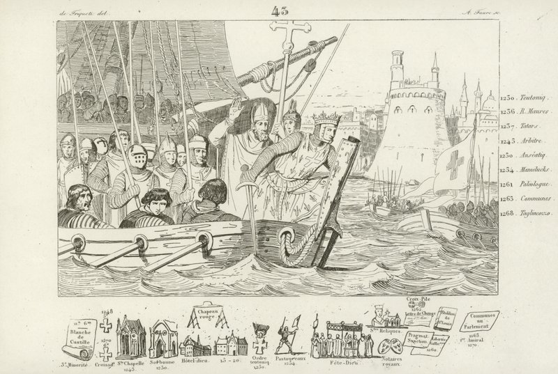 Louis IX of France leading the attack on Damietta, Egypt, 7th Crusade, 1249 by French School