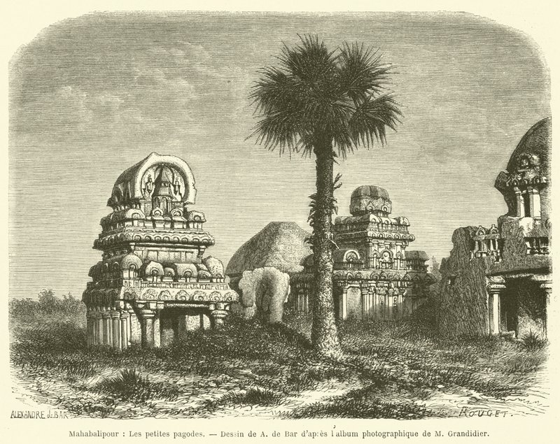 Mahabalipuram, The small pagodas by French School