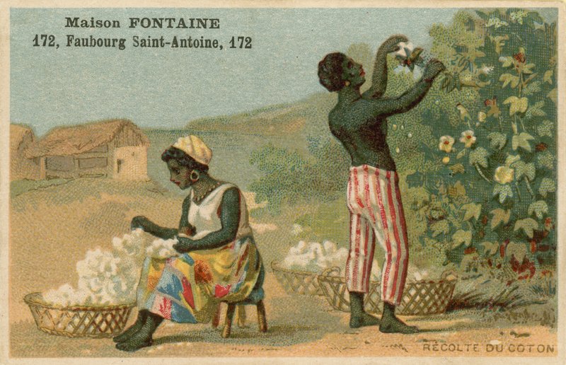 Maison Fontaine trade card, cotton harvest by French School