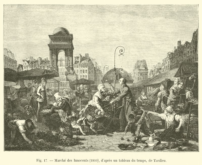 Innocents Market, 1810, after a painting of the time, by Tardieu by French School