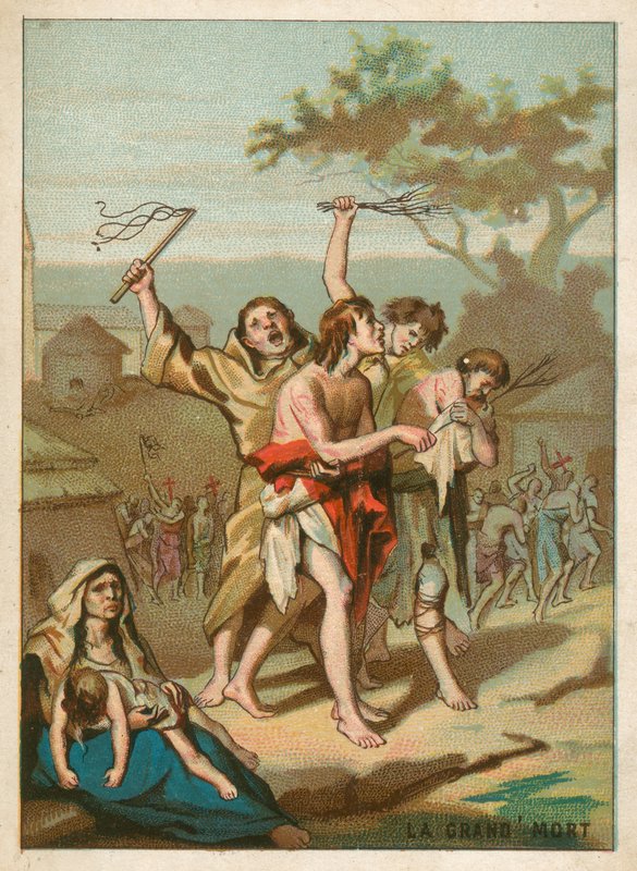 Men, women and children being whipped by monks by French School