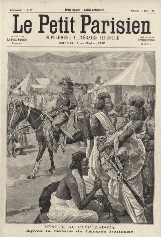 Menelik II, Emperor of Ethiopia, at the camp of Adwa after the defeat of the Italian army, First Italo-Ethiopian War by French School