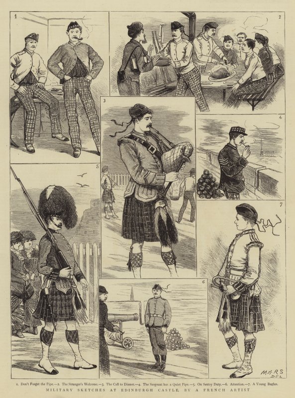 Military Sketches at Edinburgh Castle by French School