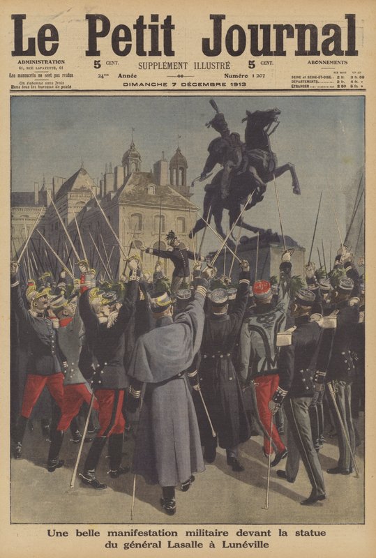 Military demonstration before the statue of General Lasalle at Luneville, France by French School
