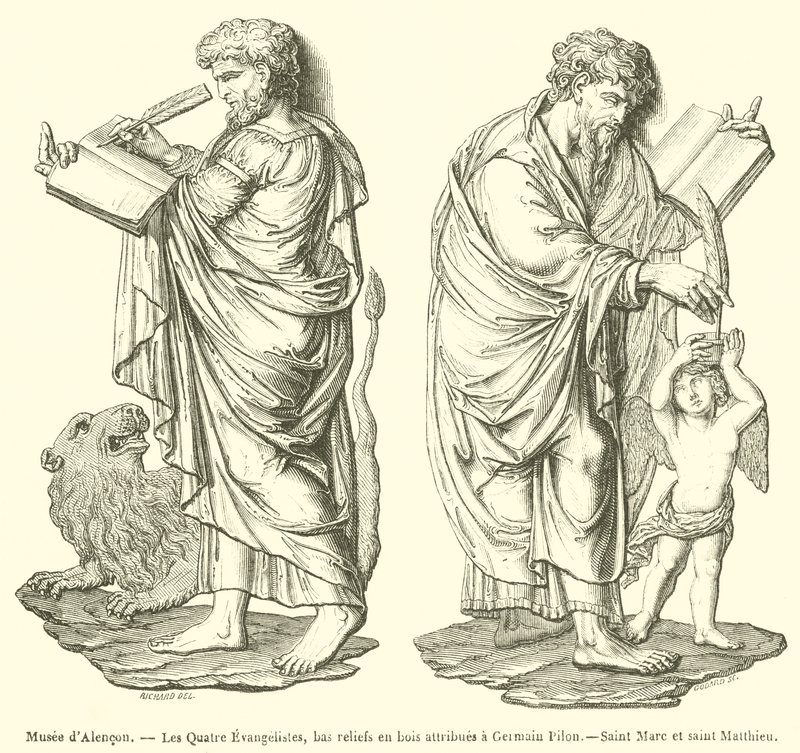 Museum of Alencon, The Four Evangelists, Wood Bas-reliefs Attributed to Germain Pilon, Saint Mark and Saint Matthew (engraving) by French School