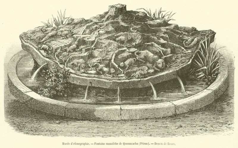 Ethnographic Museum, Monolithic Fountain of Quonncacha, Peru (engraving) by French School