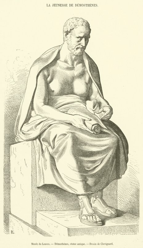 Louvre Museum, Demosthenes, Ancient Statue (engraving) by French School