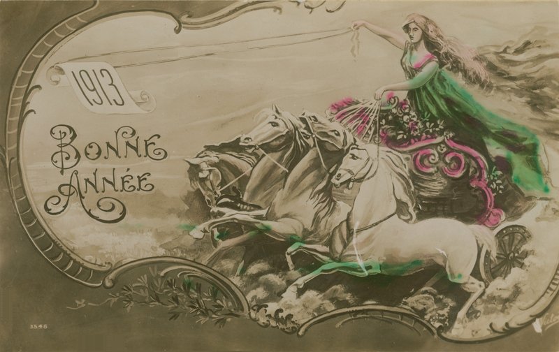 New Year greeting card, 1913 by French School