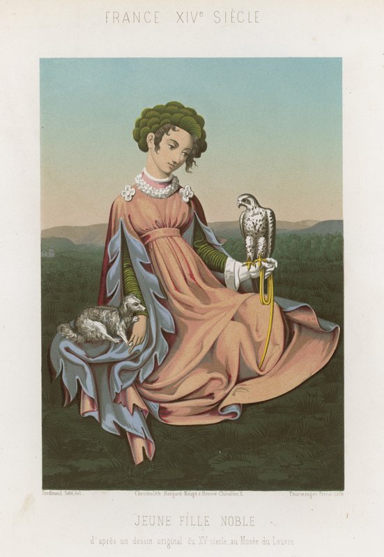 Noble Girl Sitting with a Falcon on Her Arm by French School