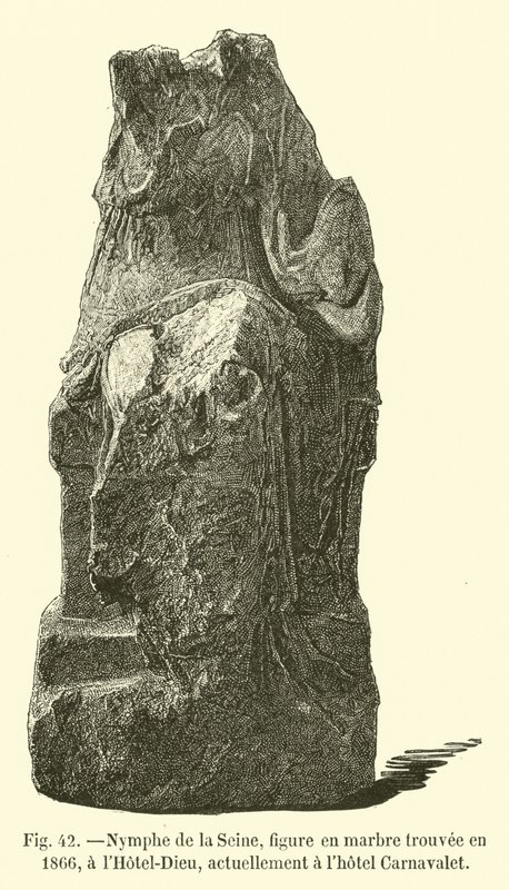 Nymph of the Seine, marble figure found in 1866, at Hotel-Dieu, currently at the Carnavalet Hotel by French School