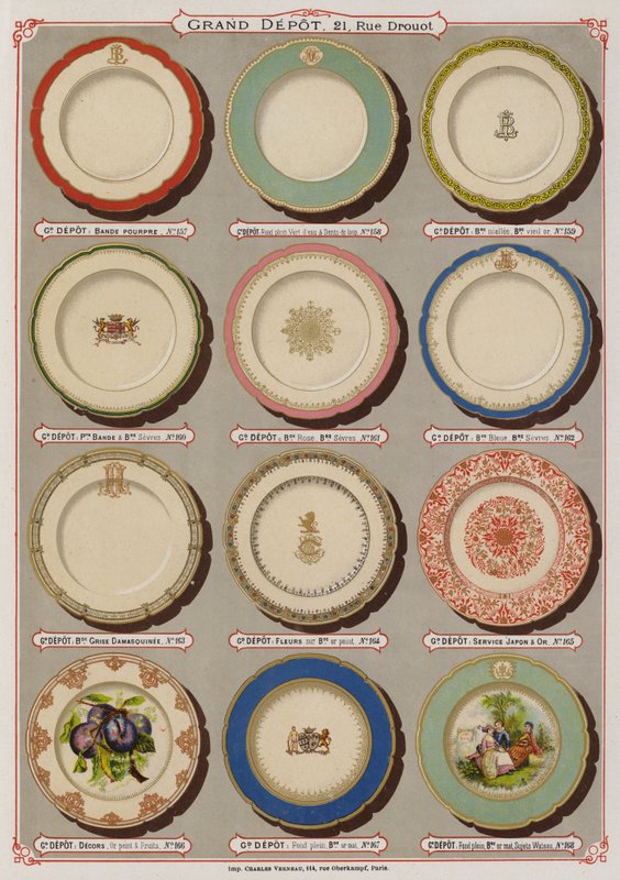 Page from the catalogue of the Grand Depot de Porcelaines, Faiences et Verreries by French School