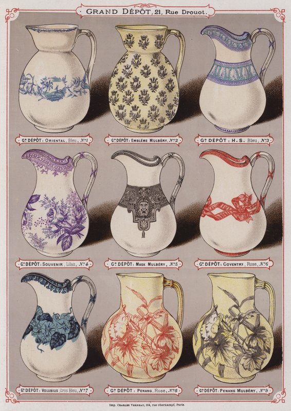 Page from the catalogue of the Grand Depot de Porcelaines, Faiences et Verreries by French School