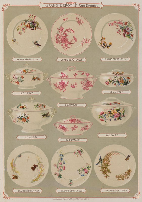 Page from the catalogue of the Grand Depot de Porcelaines, Faiences et Verreries by French School