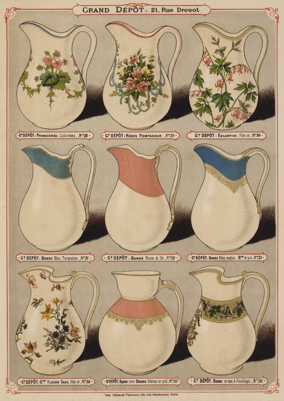 Page from the catalogue of the Grand Depot de Porcelaines, Faiences et Verreries by French School