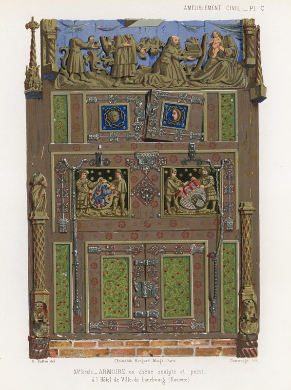 Painted oak wardrobe in the town hall of Luneburg by French School